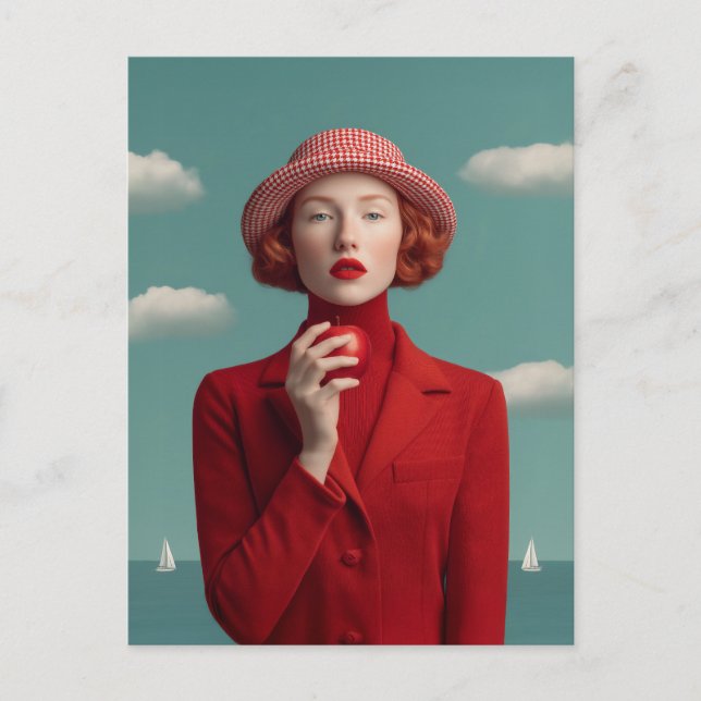 Red Elegance with Apple Holiday Postcard (Front)