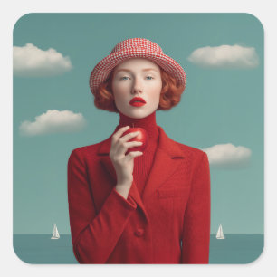 Red Elegance with Apple Square Sticker