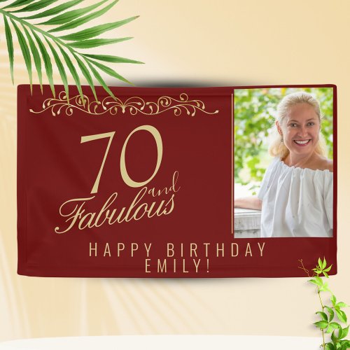 Red Elegant 70 and Fabulous Birthday Photo Banner