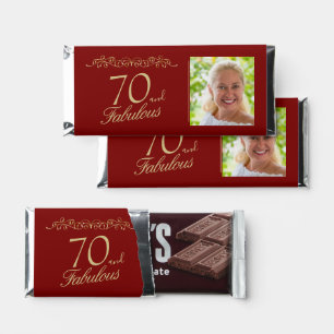 Red Elegant 70 and Fabulous Birthday Photo Hershey Bar Favors