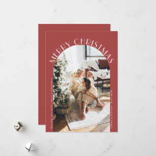 Red Elegant Arch Curve Merry Christmas Photo Holiday Card