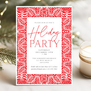 Red Elegant Arts & Crafts Style Holiday Party Invitation