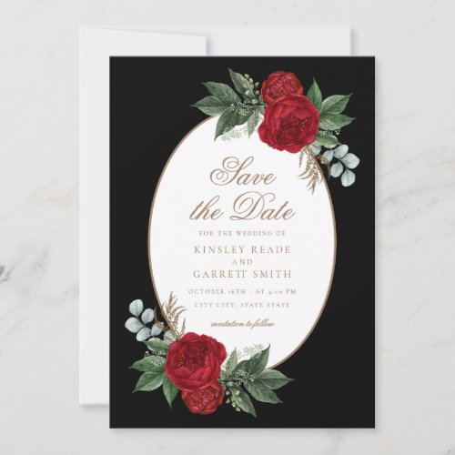 Red Elegant Black  Gold Wedding Save The Date