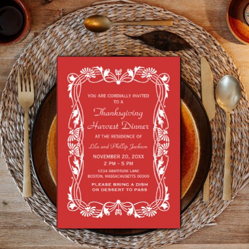 Red Elegant Border Thanksgiving Invite