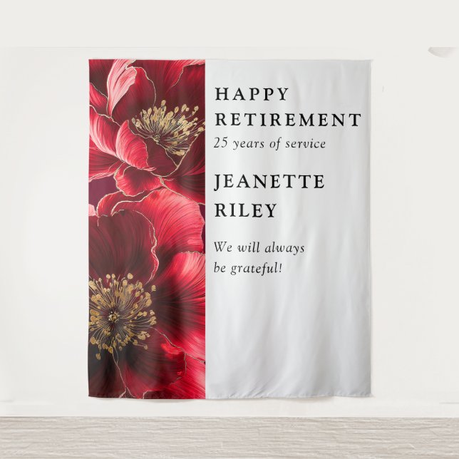 Red Elegant Chic Floral Retirement Party Backdrop (Front)