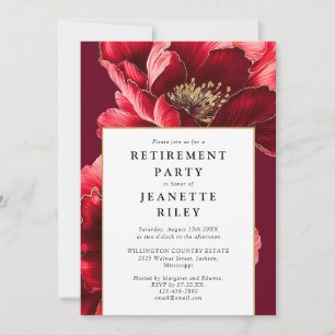Red Elegant Chic Floral Retirement Party Invitation