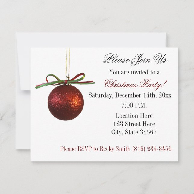 Red Elegant Christmas Ornament Christmas Party Invitation (Front)