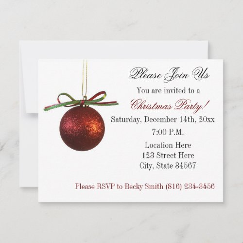 Red Elegant Christmas Ornament Christmas Party Invitation