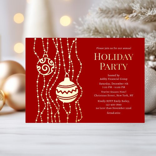 Red Elegant Christmas Party Corporate Holiday Foil Invitation