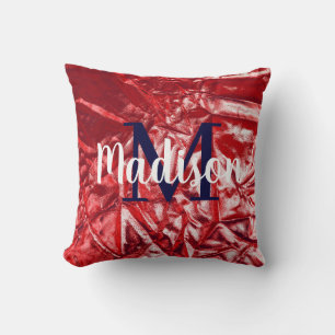 Red Elegant Custom Monogram Personalized Throw Pillow