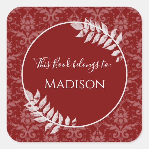 Red Elegant Damask Book Sticker