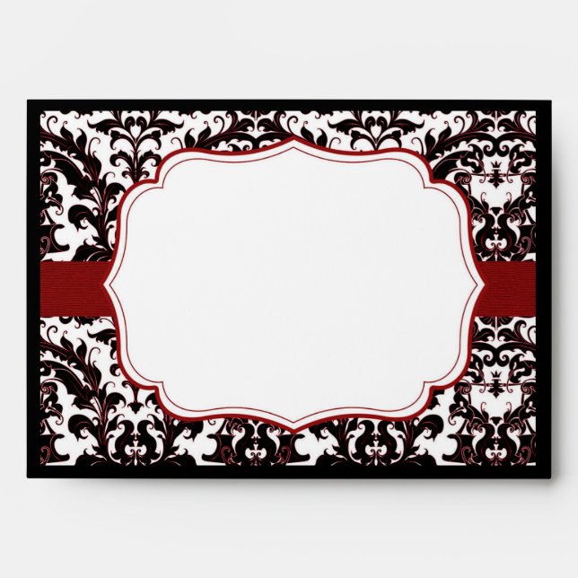 Red Elegant Damask Customizable Envelope (Front)