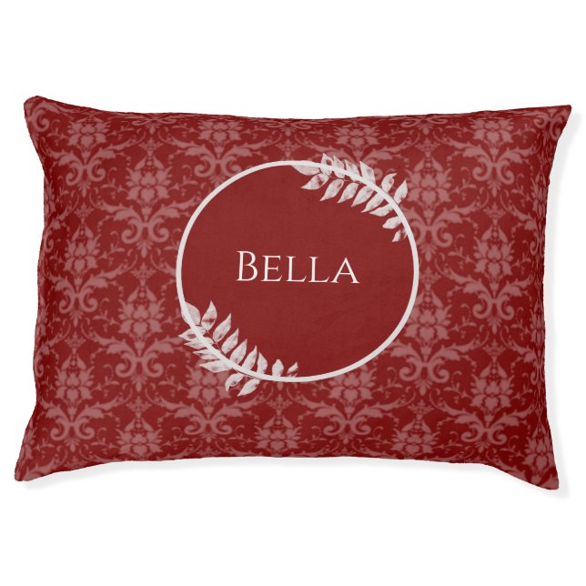 Red Elegant Damask Dog Bed (Front)