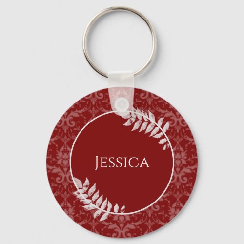 Red Elegant Damask Personalized Keychain