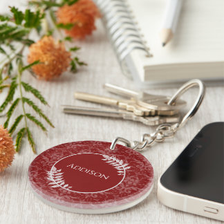 Red Elegant Damask Personalized Keychain