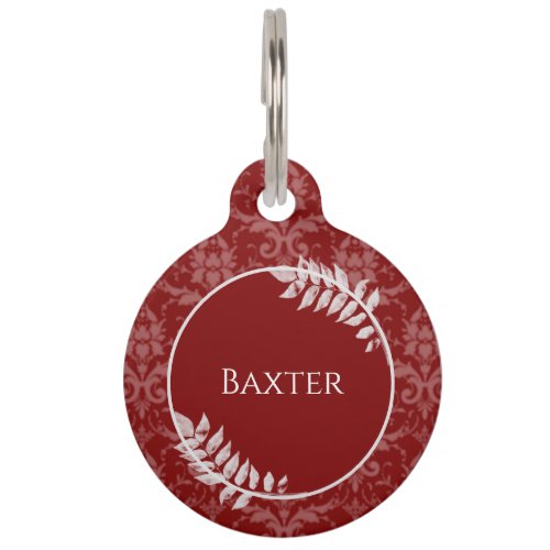 Red Elegant Damask Round Pet Tag