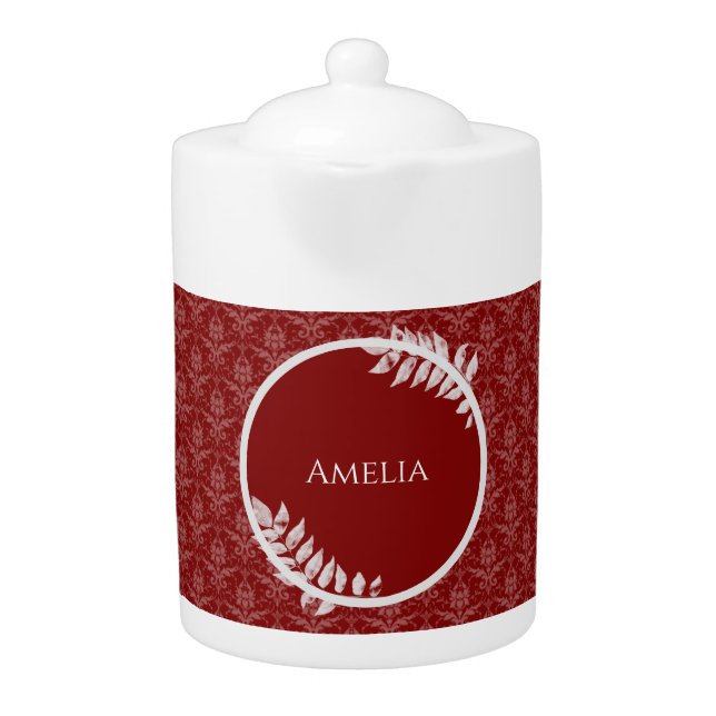 Red Elegant Damask Teapot (Front)