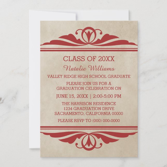 Red Elegant Deco Graduation Invite (Front)