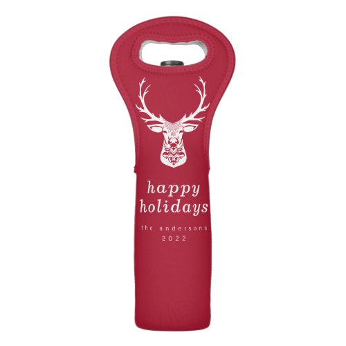 Red Elegant Deer Silhouette Happy Holidays  Wine Bag