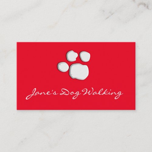 Red Elegant Dog Walking Paw Print Business Card