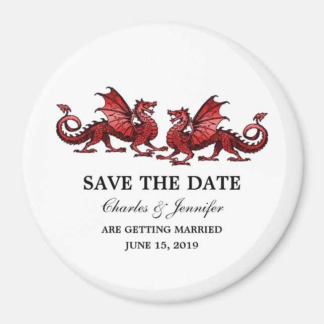 Red Elegant Dragons Save the Date Magnet (Front)