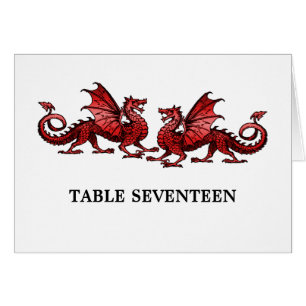 Red Elegant Dragons Table Number Card