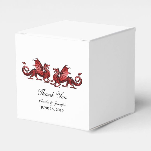 Red Elegant Dragons Wedding Favor Boxes (Front Side)