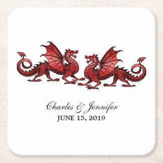 Red Elegant Dragons Wedding Paper Coasters