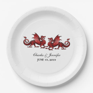 Red Elegant Dragons Wedding Paper Plates