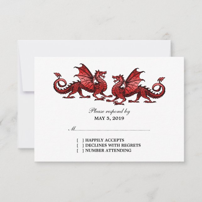 Red Elegant Dragons Wedding Response Card (Front)