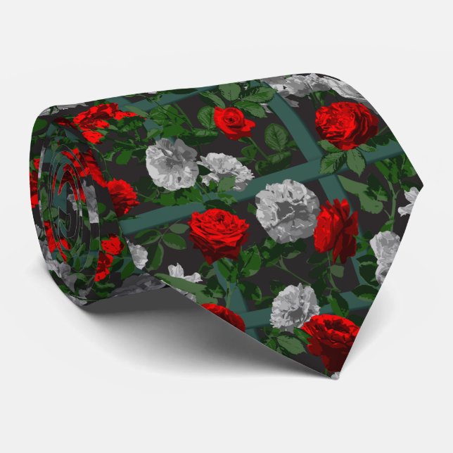 Red Elegant Floral Roses   Neck Tie (Rolled)