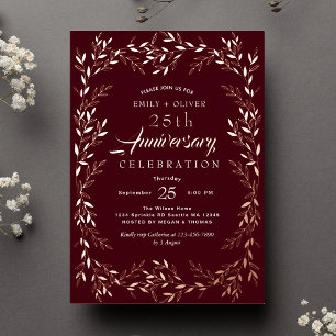 Red Elegant Gold Leaf Anniversary Foil Invitation