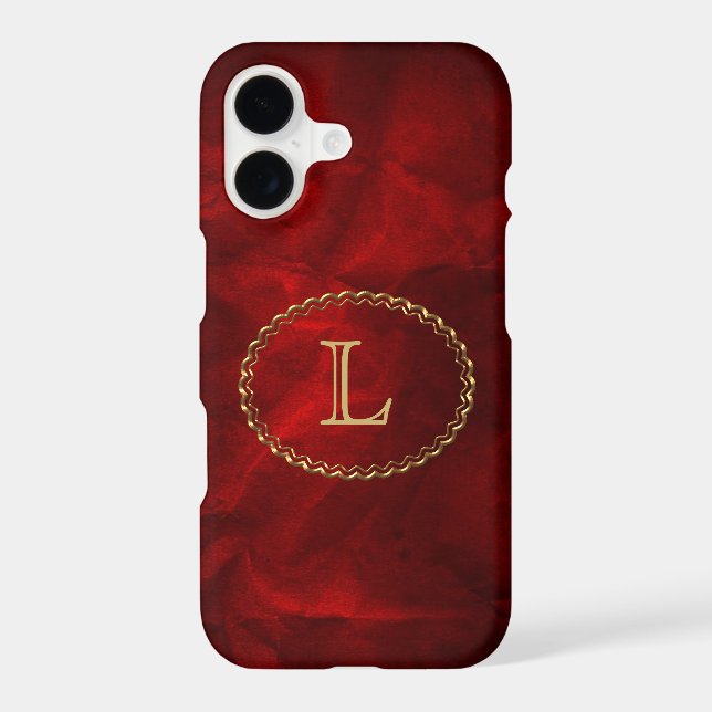 Red Elegant Gold Oval Monogram Case-Mate iPhone Case (Back)