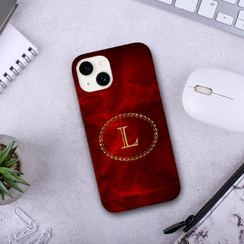 Red Elegant Gold Oval Monogram Case-mate Iphone 14 Case by MegaCase at Zazzle