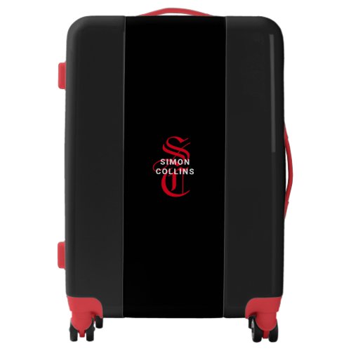 Red Elegant Gothic Monogram Name Medieval Typo Luggage