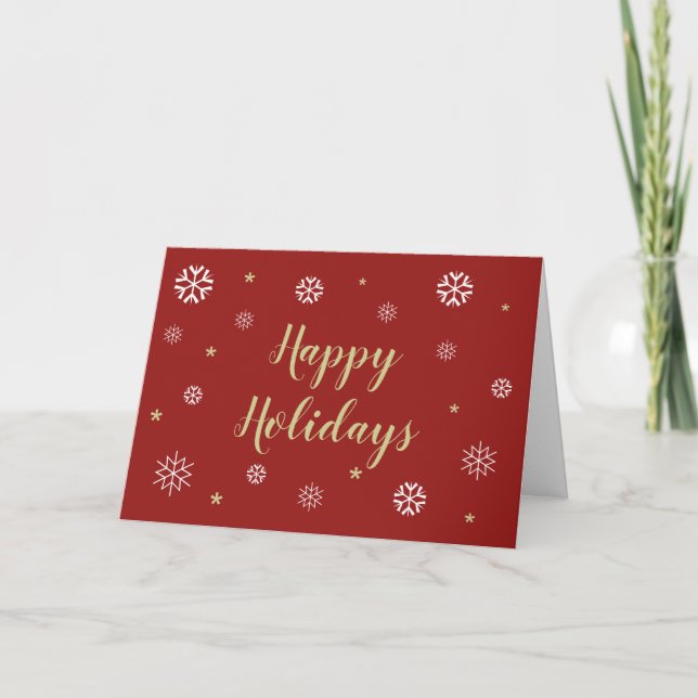 Red Elegant Happy Holidays Typography Snowflakes Card (Front)
