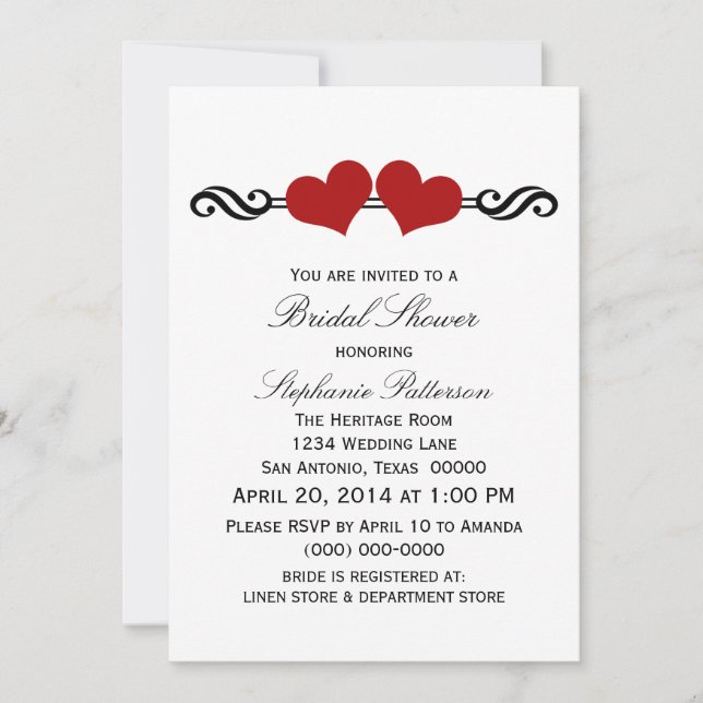 Red Elegant Hearts Bridal Shower Invite (Front)
