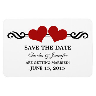 Red Elegant Hearts Save the Date Magnet