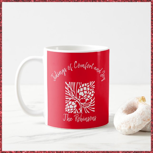 Red Elegant Joyful Tidings Christmas Coffee Mug (Creator Uploaded)