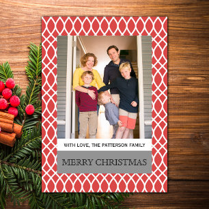 Red Elegant Lattice Holiday Photo Flat Card