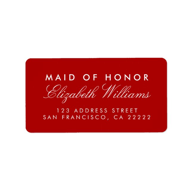 Red Elegant Maid of Honor Return Address Labels (Front)