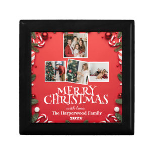 Red Elegant Merry Christmas  Family Photo Collage Gift Box