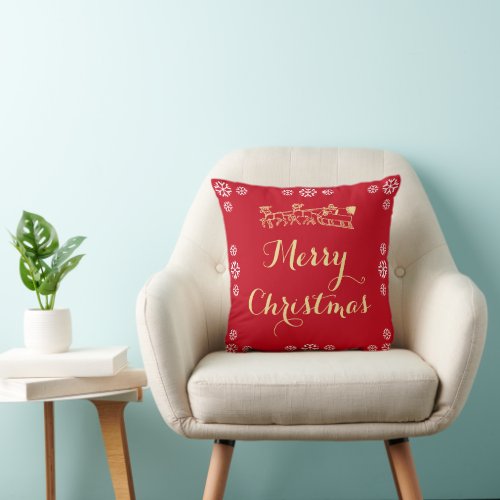 Red Elegant Merry Christmas White Snow Santa Xmas Throw Pillow