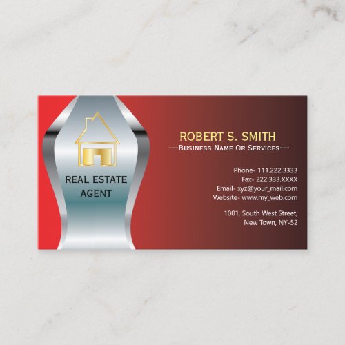 Red Elegant Metallic Real Estate agent  Business Card