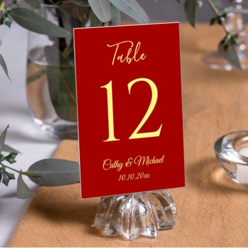 Red elegant modern Chinese wedding Table Number