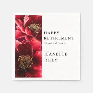 Red Elegant Modern Floral Happy Retirement Napkins