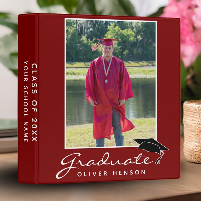 Red Elegant Modern Graduation Photo Album 3 Ring Binder (Creator Uploaded)
