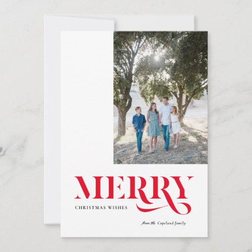 Red Elegant Modern Merry Christmas Photo Holiday Card