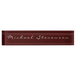 Red Elegant Modern Script Desk Nameplate