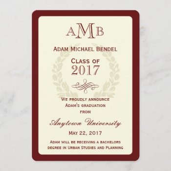 Red Elegant Monogram Graduation Announcement by adams_apple at Zazzle